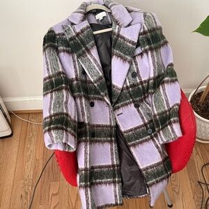Topshop Lavender and Green Plaid Pea Coat